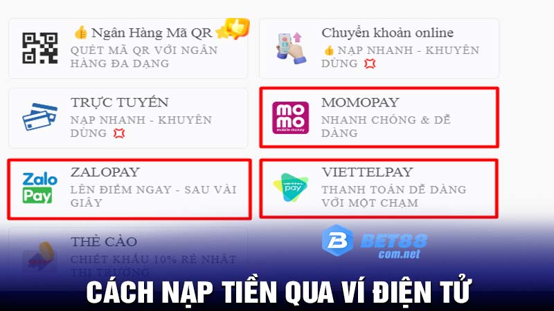 Cách nạp tiền qua ví điện tử