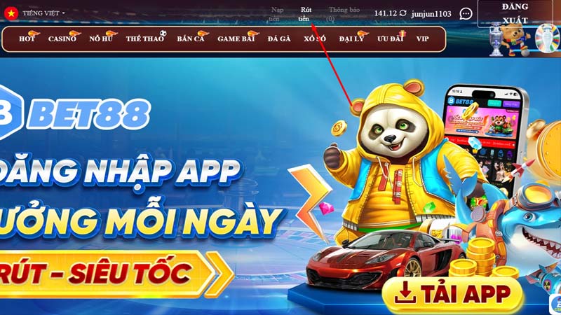 Chọn mục rút tiền 