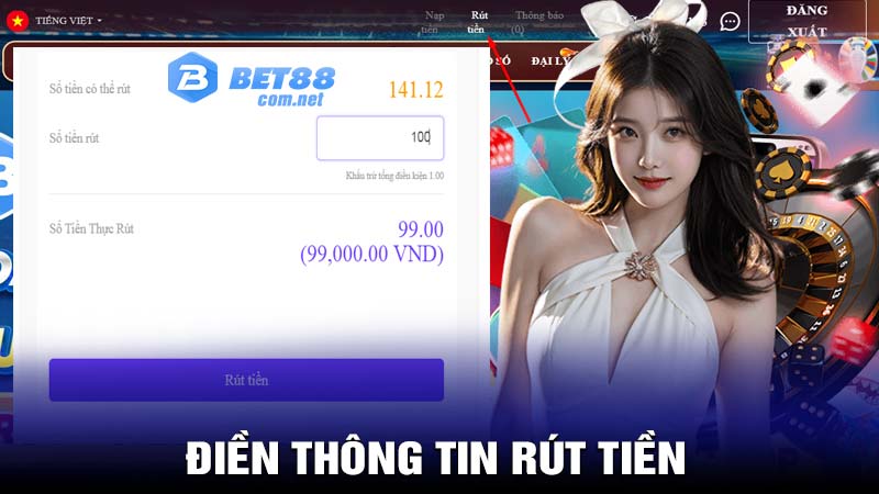 Điền thông tin rút tiền 